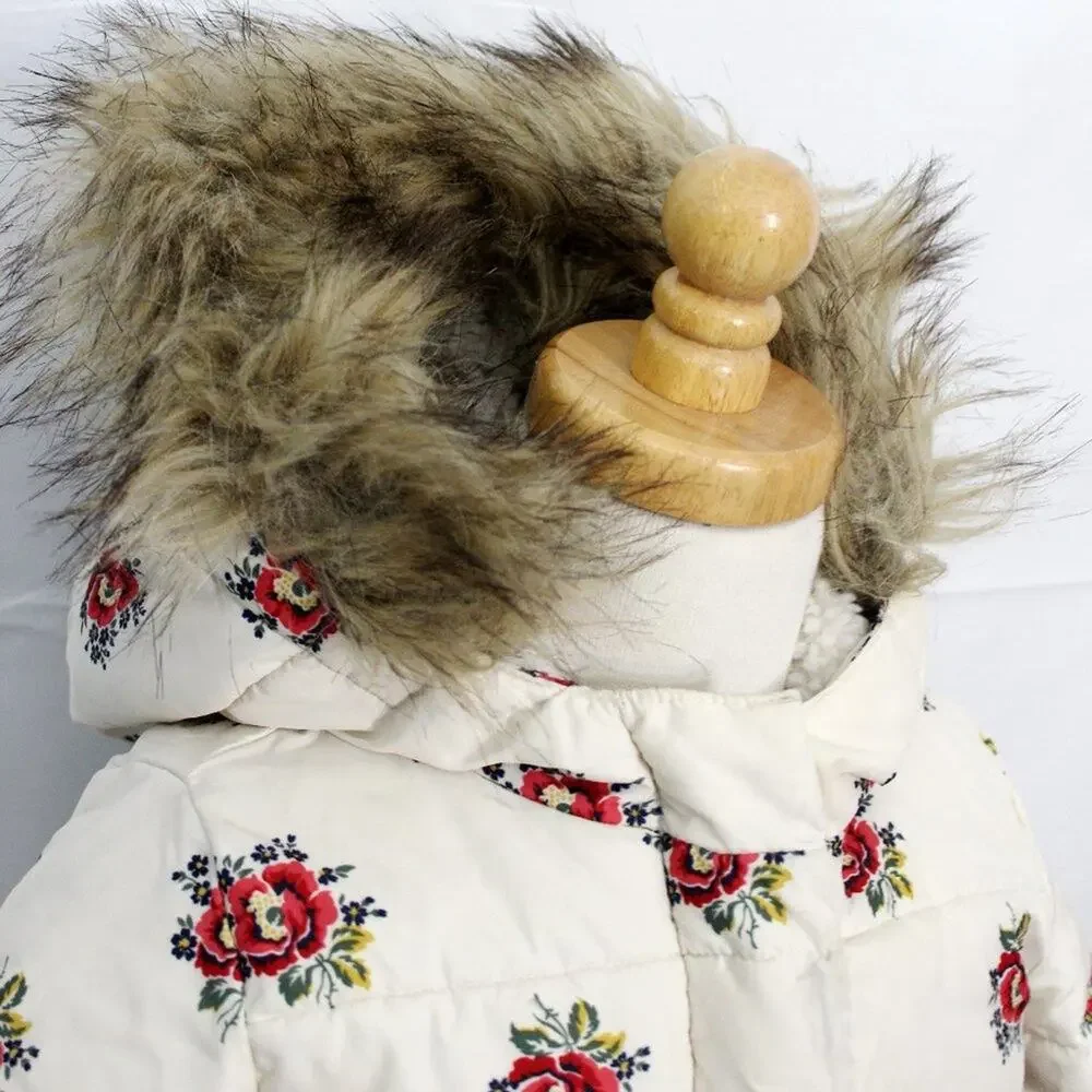Baby Gap Floral Puffer Fur Hooded Coat 18-24 Months